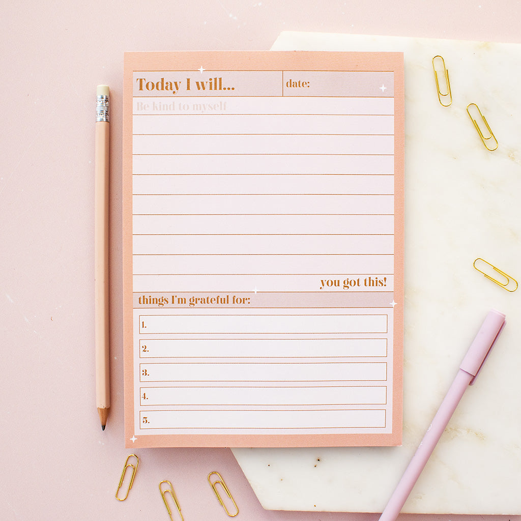 'today i will' desk pad with sections to keep you organised
