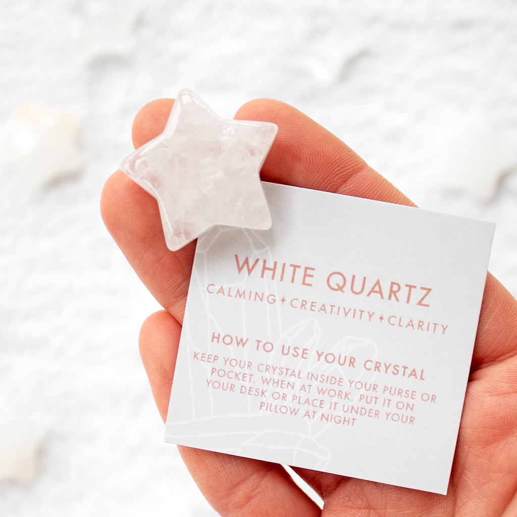White Quartz Star stone with information card and mini pouch