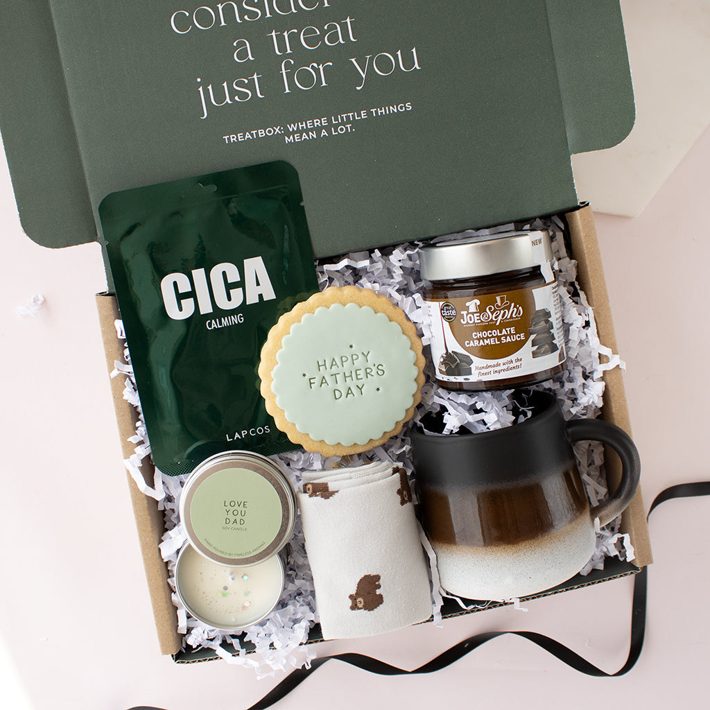 TreatBox Father's Day gift box with luxury treats and personalised gifts for dad