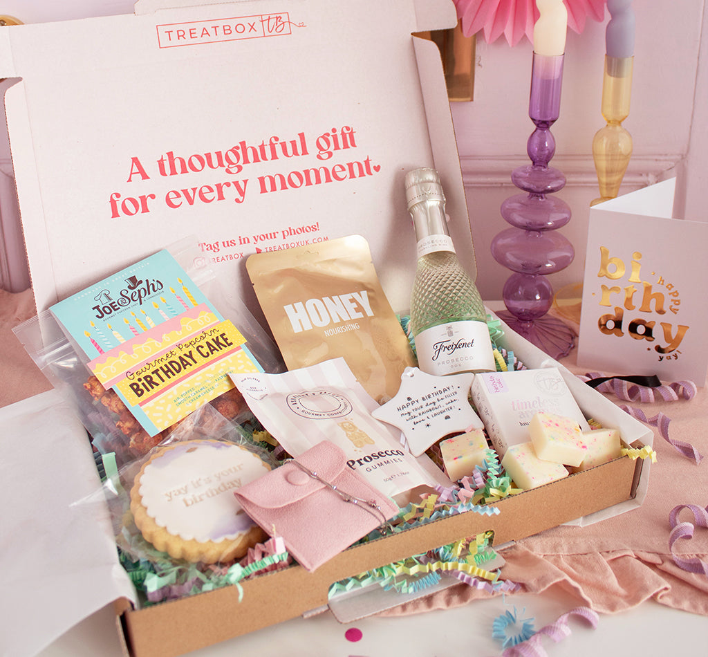 Ready to go gift boxes of treats for friends & loved ones. Beautifully wrapped & sent through the post. Let them know you're thinking of them. Click to see more.
