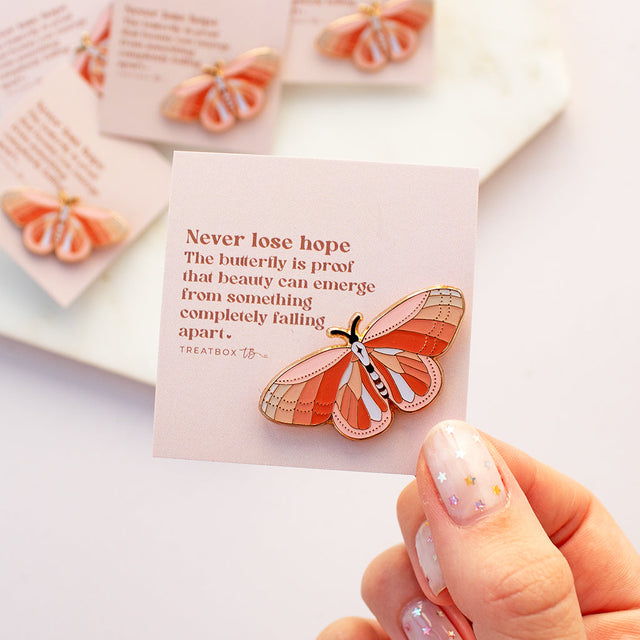 Pink 'Never Lose Hope...' Butterfly Enamel Pin Badge