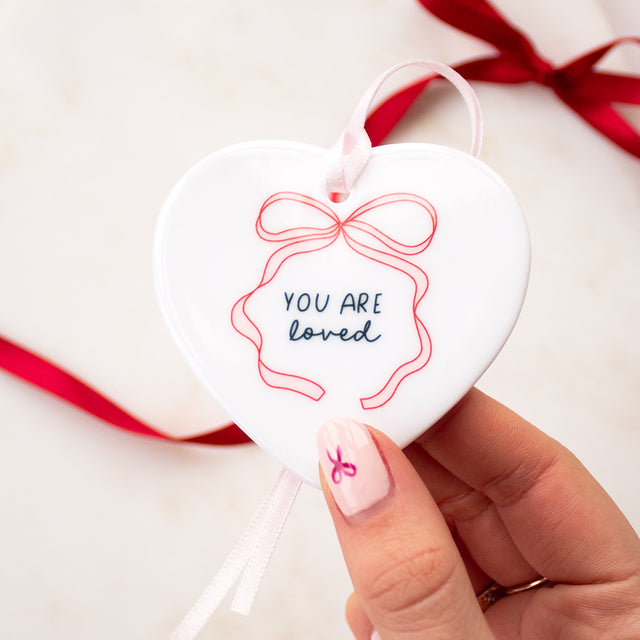 You Are Loved Bow Heart Shaped Ceramic Keepsake