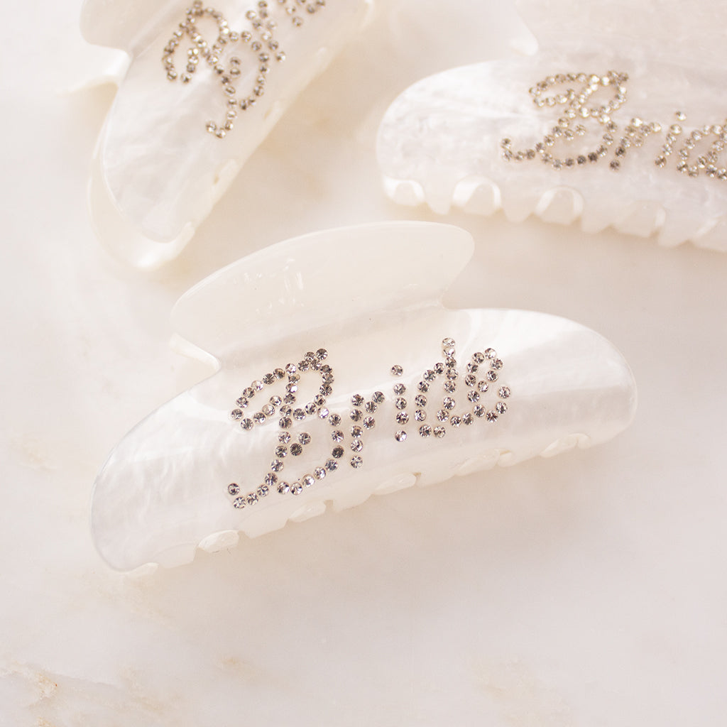 Bride White Diamante Claw Clip