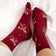 Burgundy, Pink Bow & Stars Christmas Socks