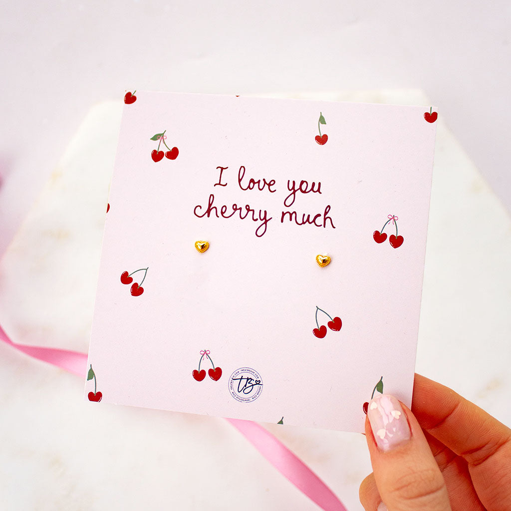 I Love You Cherry Much- Scalloped Heart Gold Earrings