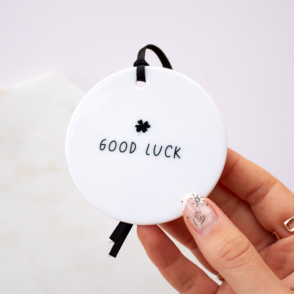 Good Luck Ceramic Keepsake with a four leaf clover