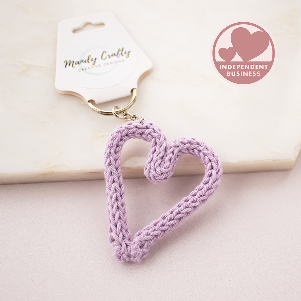 Lilac Knitted Heart Keyring