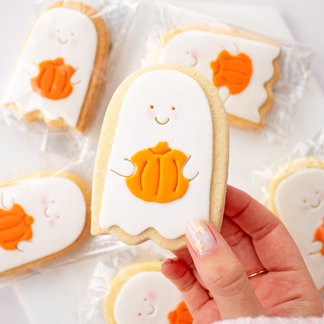 Ghost With Pumpkin Vegan Iced Biscuit