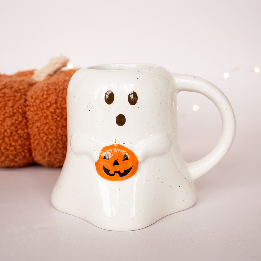 Ghost Holding A Pumpkin Speckled Mug