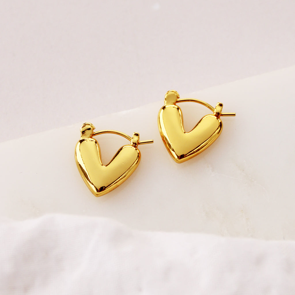 Gold Solid Heart Hoop Earrings