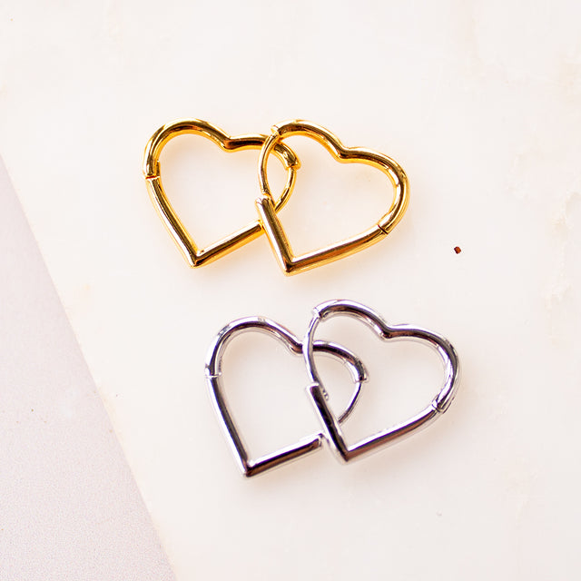 Gold or Silver Heart Huggie Earrings