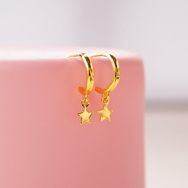 Gold or Silver Star Small Hoop Earrings