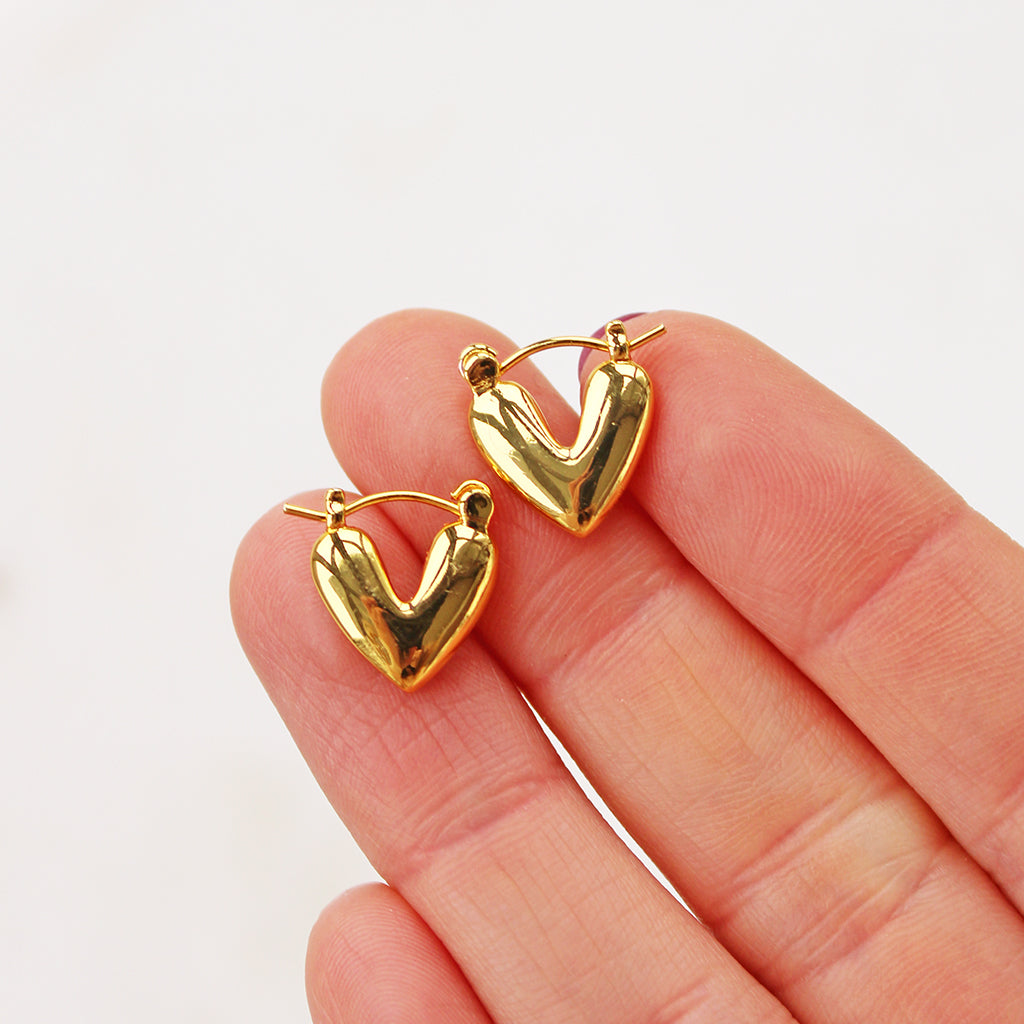 Gold Solid Heart Hoop Earrings