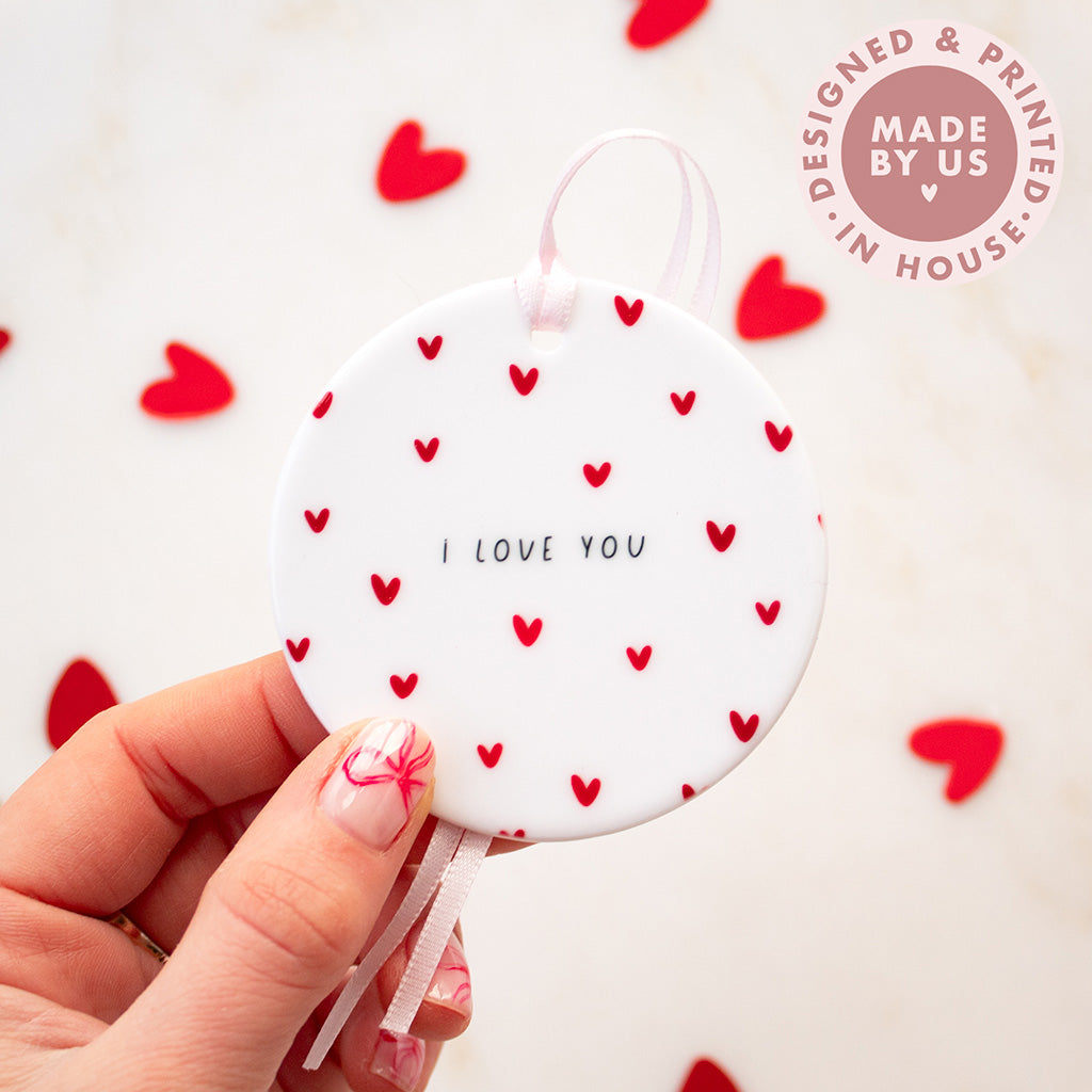 I Love You Heart Print Ceramic Keepsake