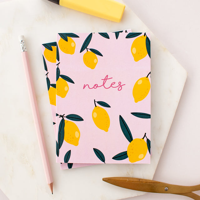 'Notes' Lemon Print A6 Notebook