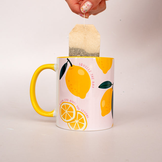 Lemon Print Yellow Handled Mug