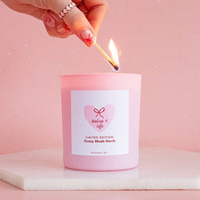 Limited Edition Peony Blush Suede 'Besties 4 Life' Candle