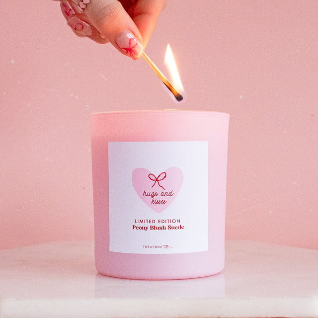 Limited Edition Peony Blush Suede 'Hugs And Kisses' Candle