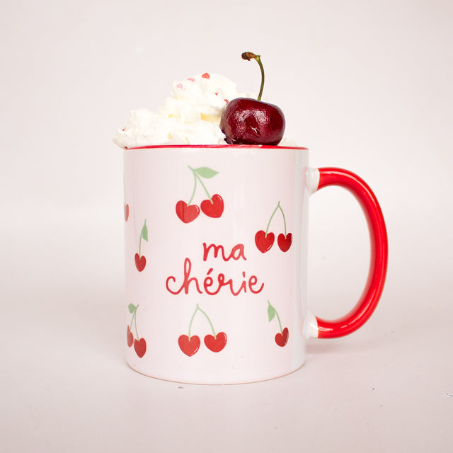 'Ma Cherie' Cherry Print Red Mug | Add On