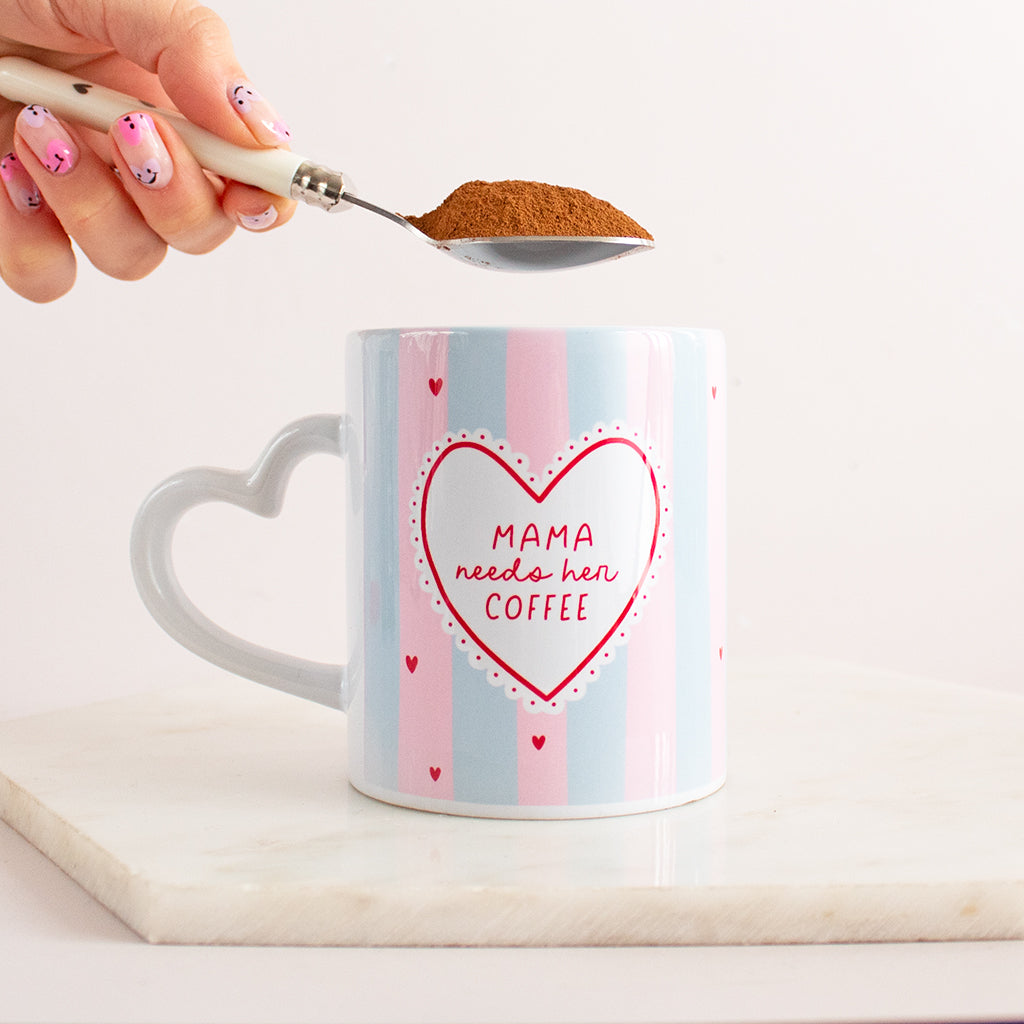 Mama Needs Her Coffee Heart Handle Mug
