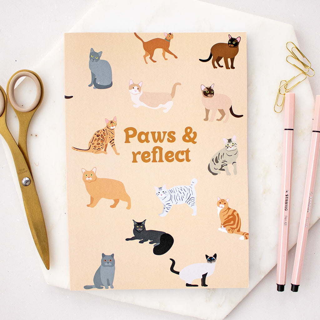 Paws And Reflect Cat Illustrated A5 Notebook