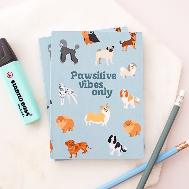 Pawsitive Vibes Only Dog Illustrated A6 Notebook