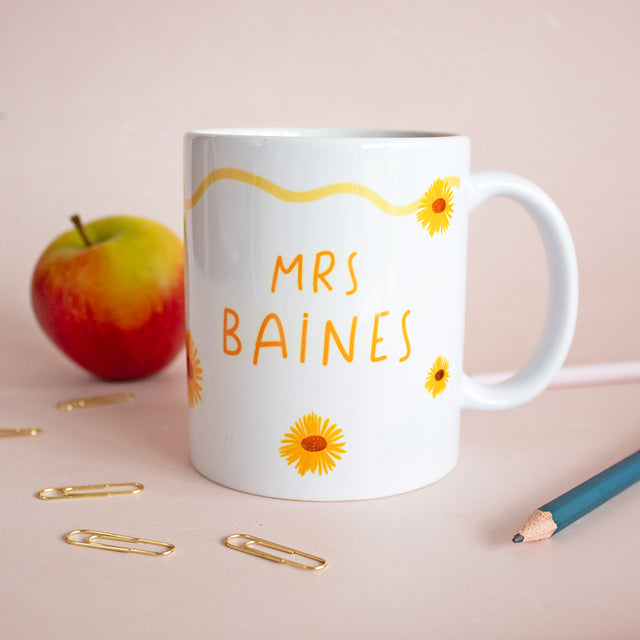 Personalised Name Teacher Sunflower Mug