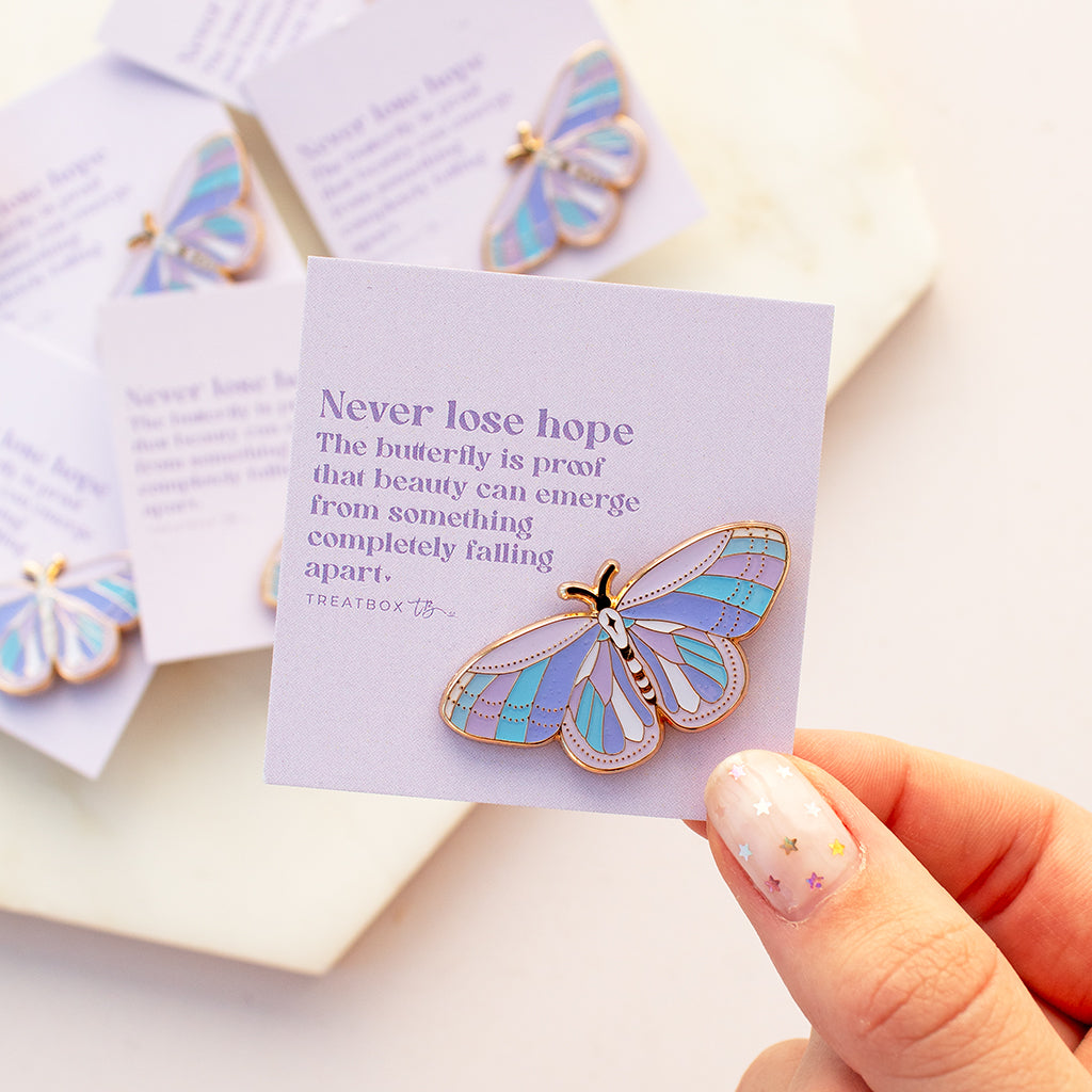Purple Butterfly 'Never Lose Hope...' Enamel Pin Badge