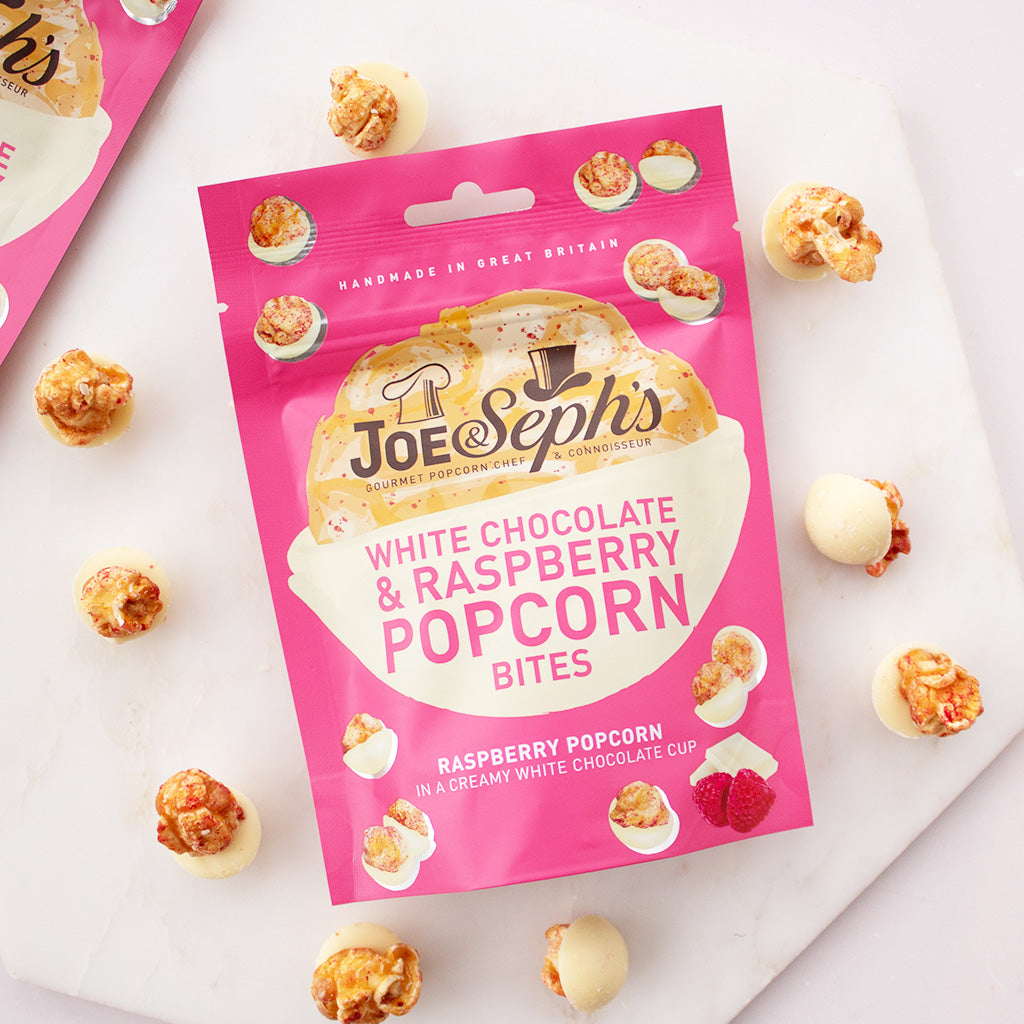 Mini Bag Of Joe & Seph's White Chocolate & Raspberry Popcorn Bites