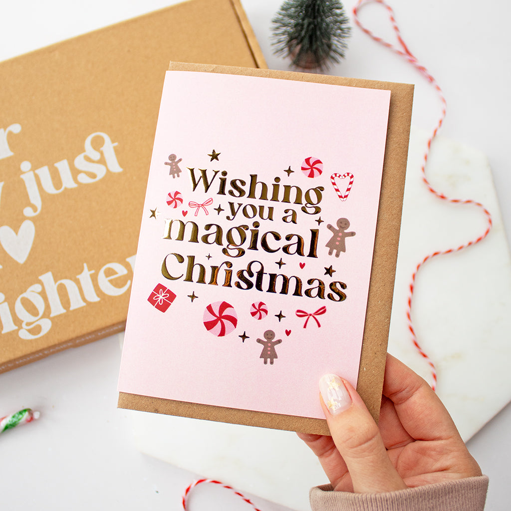 Pink Wishing You A Magical Christmas Gold Foil Card 