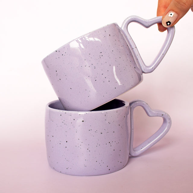 Single Lilac Speckled Heart Handle Mug