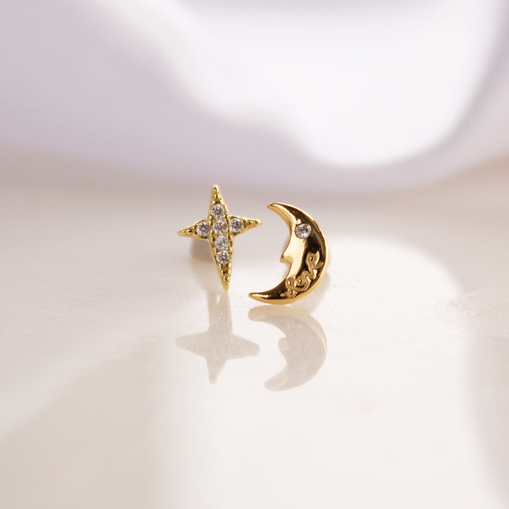 Gold Plated Moon and Star Earrings