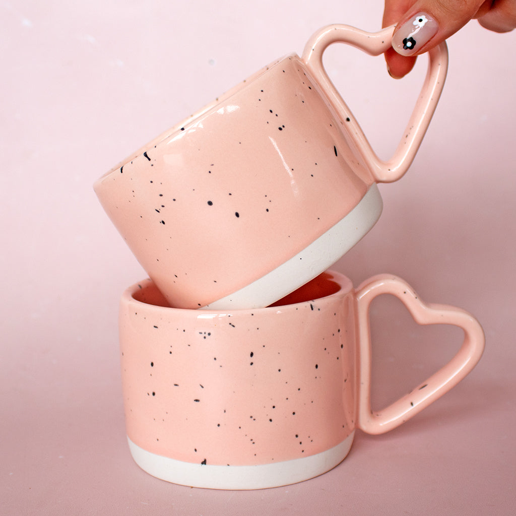 Single Pastel Pink Speckled Heart Handle Mug